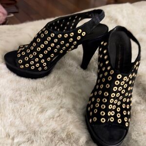 Steve Madden Black Slingback Heels with Gold Eyelet Accents